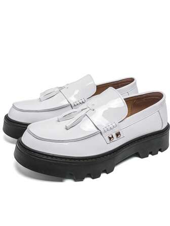 Men's Thick Sole Derby Shoes, Rivet Decor Slip-On Loafers, Retro British Style Formal Dress Shoes For Office Wear