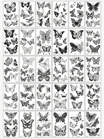 30pcs/Set Black Butterfly Temporary Tattoo Stickers, Creative Design