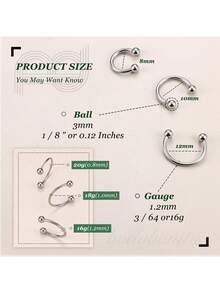 1pc G23 Titanium Horseshoe Nose Ring Hoops For Women, 16G Septum Rings Circular Barbell, Conch Helix Daith Tragus Cartilage Lip Eyebrow Piercing Jewelry 8/10mm - Multicolor - View 4