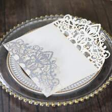 20张/5套，40张/10套 金银闪粉镂空玫瑰造型婚礼邀请函，含信封和回复卡，预系缎带，适用于结婚纪念日、新娘送礼会、订婚派对、宴会邀请。 - 彩色 - 查看 6