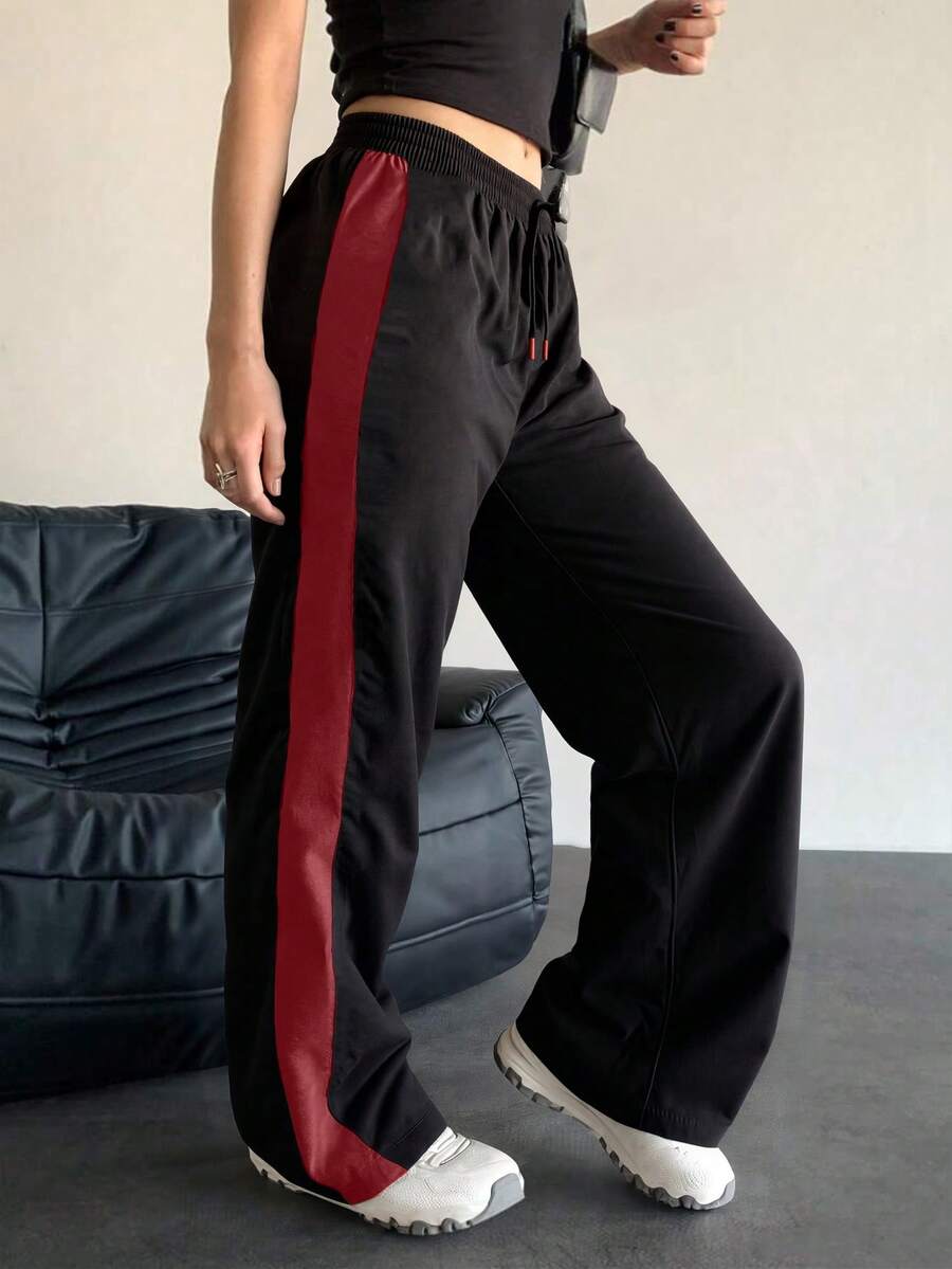 Pantaloni elastici cu talie și cordon, casual pentru femei, potriviți pentru sporturi și timp liber de toamnă și iarnă - roșu - Vizualizare 1
