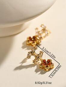 Hoa tai đồng mạ vàng 18K thanh lịch và dễ thương, thích hợp đeo hàng ngày và đi tiệc - Vàng - Xem 5