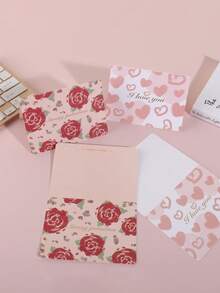 4pcs/Pack Romantic Valentine's Day Heart Pattern Greeting Cards, Decorated With Rose And Heart Patterns, Suitable For Party Invitations, Writing Greetings, And Birthday Gifts, Exquisite Valentine's Day Gift - Sets - View 9