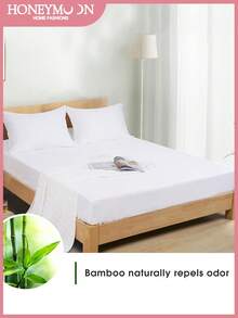 2/3件套竹纤维凉感床笠套装，均码，竹纤维材质，透气柔软，深口袋设计，最大可达16英寸，酒店级丝滑奢华寝具，可机洗，白色，适合家庭和宿舍使用，通过Oeko-Tex认证 - 白色 - 查看 3