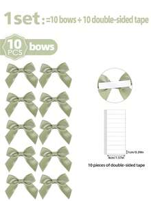 10个/20个/50个鼠尾草绿缎带蝴蝶结，自粘缎带蝴蝶结礼品包装小蝴蝶结丝带，双面粘工艺蛋糕零食袋婚礼新娘礼物情人节装饰