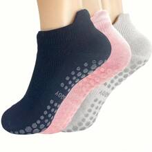 3 Pairs Non-Slip Dance Socks | Moisture-Wicking Breathable Sports Socks With Shock-Absorbing Function, Elastic Fit Design, Suitable For All Seasons, Black, Ideal For Yoga, Pilates And Other Workouts, Essential For Fitness Enthusiasts, Fashionable Style, Cushioned Sole, Durable Fabric, Breathable Material - Multicolor - View 1