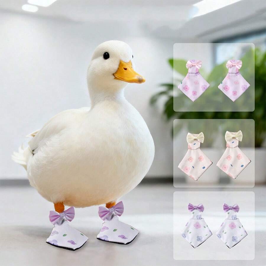 1双宠物鸭鹅鞋 宠物鸭脚家禽靴 宠物鸭靴 带保护鞋底 防滑户外防护鞋套装 宠物用品 - A型 - 查看 1