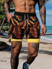 Men's Colorblock Casual Beach Shorts, Men's Double-Layer Beach Shorts - Multicolor - View 2