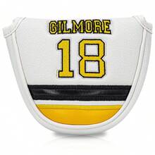 Two-Color Splicing 18 Fun Design Style Club Head Cover, Semi-Circle Putter Cover, Club Head Cover, Golf Putter Cover - PU With Advanced Embroidery For Most Brands - White - View 3