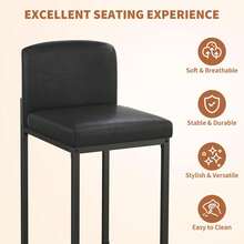 Techigher Counter Height Bar Stools Set Of 2, Modern Kitchen Island Stools With Back, Upholstered Faux Leather Counter Barstools Armless Bar Chairs With Metal Frame For Island Dining Room Bar - Black - View 6