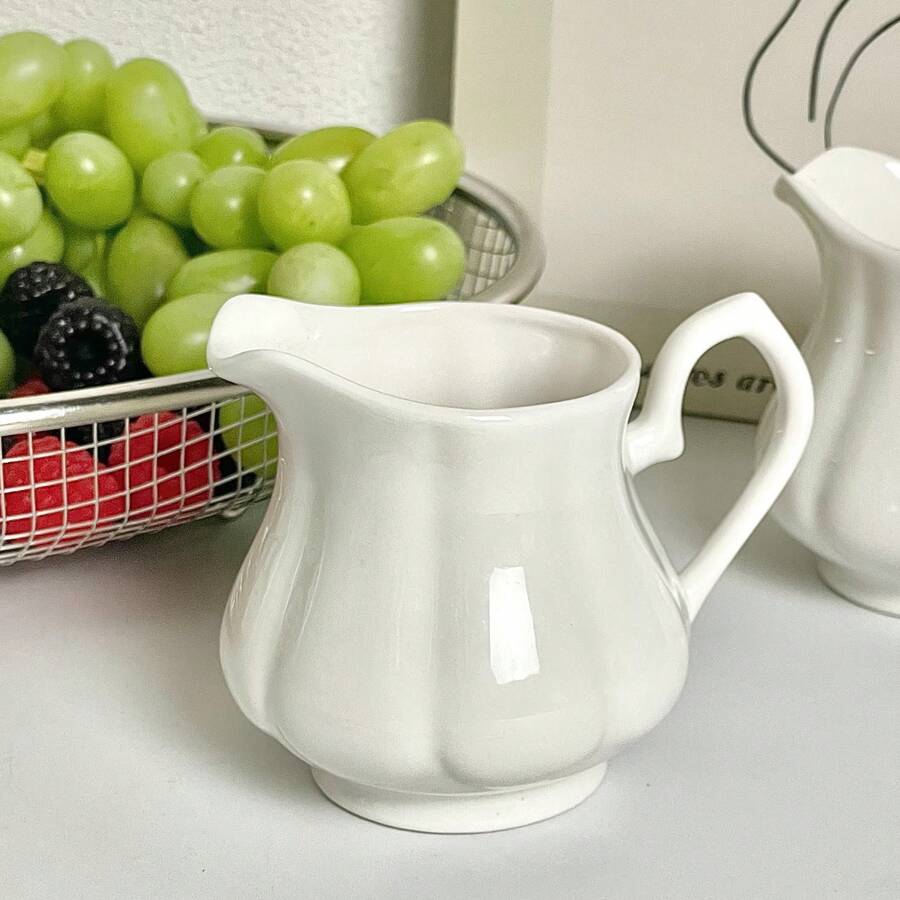1pc 6.34oz Ceramic Pumpkin Shaped Milk Pitcher, 180ML Elegant White Coffee Pot, Sauce Dish For Steak, Tomato Sauce, Black Pepper Sauce, Milk Pot With Handle - Suitable For Restaurants, Cafes, Kitchens, Afternoon Tea - Microwave And Dishwasher - Ideal Housewarming Gift, Kitchen Decor Gift, Eid/Ramadan Gift - Multicolor - View 1