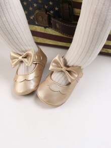 Spring/Autumn Mary Jane Infant Shoes, 0-1 Years Old Cute Infant Girl Toddler Shoes, Fashion Bow Princess Flat Shoes - Gold - View 6