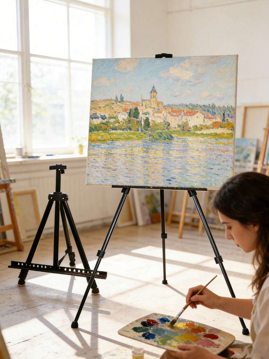 1pc Black Folding Metal Iron Art Easel, Iron Crafts Display Stand, Triangular Easel Painting Board Holder - Black - View 1