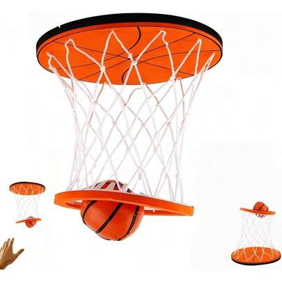 Hanging Indoor Basketball Hoop, Mini Ceiling Mounted Basketball Hoop With Net And Ball, Portable Foldable Design For Bedroom, No Assembly Required, Comes With Soft Basketball