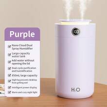 GS45 Humidifier New High-Capacity Nano Dual-Spray Humidifier Quiet Home Humidifier With Warm Ambiance Night Light High Mist Without Wetting Surfaces Three Mist Levels Adjustable Digital Display Function Easy Water Refill Ideal For Living Rooms, Bedrooms, And Desks 850ml Capacity 1200mAh Battery Capacity