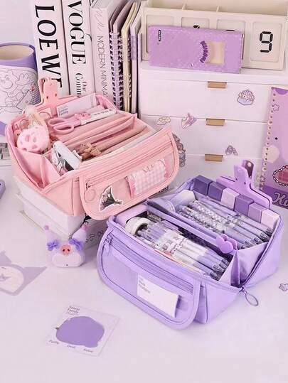 1pc Large Capacity Multi-Functional Pencil Case, With Desktop Storage Compartment, Durable Polyester Material, Unisex, Portable Desktop Organizer Box, Multi-Layer Design, Can Store Pens, Pencils, Markers And Other Stationery, Ideal Back-To-School Gift