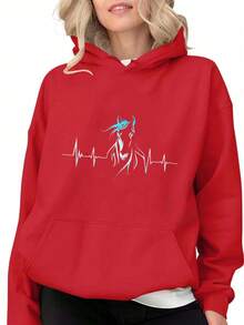 Horse Heartbeat Horse Lovers Pullover Hoodie For Men And Women - Stylish Hooded Sweatshirt With Pockets - Practical And Chic,Fall Hoodies,Men's Fall Clothes,Street Wear,Halloween,Mens Hoodies,Y2k Clothes,Jesus Hoodie,Thanksgiving Day,Nightmare Before Christmas,Christmas - 紅色 - 查看 1