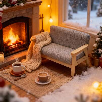 1:12 Scale Miniature Living Room Chair, Wooden Sofa Doll House Furniture, Dollhouse Decor For DIY