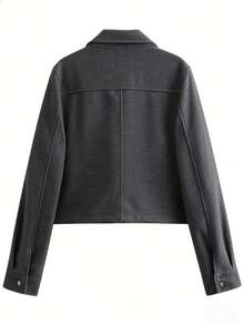 Chaqueta corta regular con bolsillo con solapa, para uso casual y diario, para otoño y primavera - Gris Oscuro - Ver 2