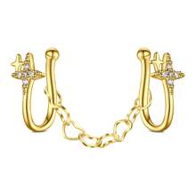 1 chiếc khuyên mũi giả màu vàng/bạc với dây chuyền hình trái tim rỗng, chất liệu thép không gỉ, không cần xỏ lỗ, kiểu dáng Bohemian dành cho nữ, hình nhiều yếu tố trái tim, hoa, bướm, sao, trăng, phụ kiện khuyên mũi giả, quà tặng tinh tế. - Bạc/Vàng - Xem 9