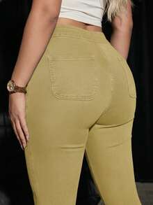 Jkorea Women's Mid Waisted Skinny Jeans Stretchy Slim Fit Denim Pants With Tummy Control And Butt Lifting Effect For Daily Wear - Màu Khaki - Xem 3