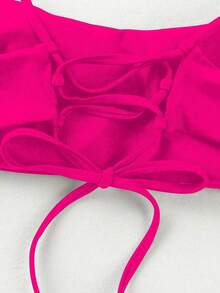 Women's Sexy Backless Tie Strap Solid Color Bikini Set Set, Elegant European And American Style For Summer Beach Vacation, Valentine's Day - Hot Pink - View 4