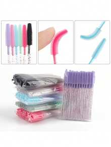 50pcs/Bag Crystal Silicone Eyelash Brush Lash Makeup Brushes Eyebrow Comb Eyelashes Extension Spoolie Microbrush Cosmetics Tool - Multicolor - View 2
