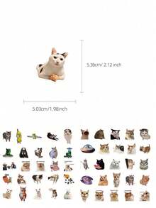 100张趣味猫咪乙烯基贴纸，创意DIY防水贴纸，适用于马克杯、冰箱、书籍、行李箱、桌子、头盔、滑板、相机、吉他、笔记本电脑等。 - TZ10096-50pc - 查看 11