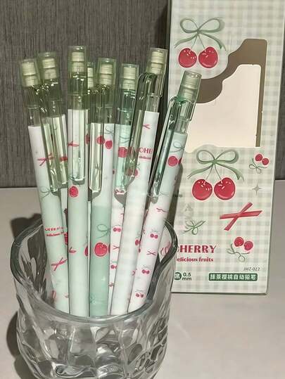 1pc/4pcs/8pcs Cherry Automatic Mechanical Pencil, (4pcs/Box) Random Color & Style, No Need To Sharpen, Refillable Lead, Smooth Writing, Built-In Eraser, Suitable For Exams, Sketching And Drawing, Professional Pencil For Art