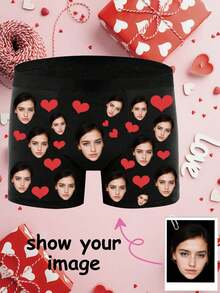 1条定制款男士平角内裤，送给老公/男友，防卷边短裤，热门周年纪念/生日/男士礼物，男士印花内裤，周年纪念日，节日礼物，卧室，客厅，定制照片平角内裤，情侣亮片礼物，彩色定制 - 黑色 - 查看 1