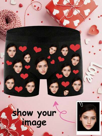 1pc Customized Boxer Briefs For Husband/Boyfriend, Non-Curling Shorts, Popular Anniversary/Birthday/Gift For Him, Men's Printed Underwear, Anniversary, Holiday Gift For Boyfriend, Bedroom, Living Room, Customized Photo Boxer Briefs, Couple Sequin Gift, Colorful Customized