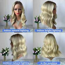 Natürliche vorausgerissene Haaransatzlinie mit Baby-Haar Farbverlauf Braun Blond Synthetische HD Spitzenfront Perücke 13x4 Freier Scheitel Perücke für Frauen Kurze Wellen Bob - Verschiedenfarbig - Übersicht 10