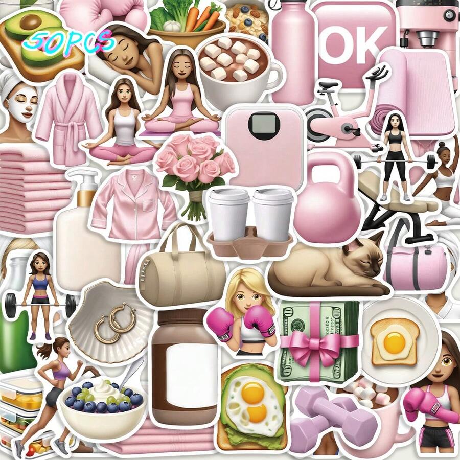 50张女孩爱好贴纸 DIY装饰行李箱吉他笔记本创意趣味卡通贴纸 - 彩色 - 查看 1