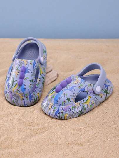 1 Pair Kids Cute Dinosaur Print Breathable Non-Slip Soft EVA Beach/Garden Sandals, Suitable For Adorable Little Girls In Summer