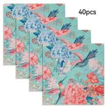 20张/40张/60张/套 柔软方形绿色花卉喜鹊图案餐巾，双层，展开尺寸33厘米*33厘米，适用于：婚礼、下午茶、生日派对装饰、派对装饰、派对用品、节日装饰、节日用品