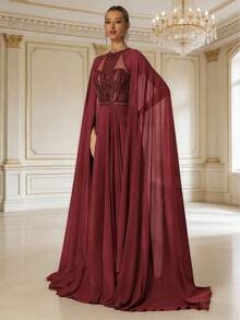 DELLA COUTURE Váy dạ hội dài màu đỏ tía, váy dự tiệc mùa hè cho nữ, hoàn hảo cho đám cưới, tiệc chiêu đãi, thảm đỏ, tiệc tùng, vũ hội và các dịp trang trọng khác, thiết kế thời trang cao cấp giúp bạn tỏa sáng, váy dạ hội cocktail - Màu Đỏ Sâu - Xem 5