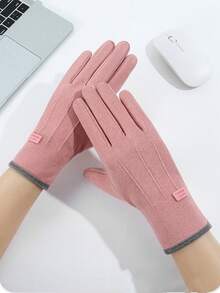 1pair Winter Warm Velvet Fleece Gloves - Fleece-Lined Touchscreen Gloves, Stylish Pink Design, Cold Weather Warmth, Universal Fit For Daily & Outdoor Use - Hồng - Xem 2