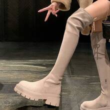 Women Over-The-Knee Boots - Nude Single Color - View 5