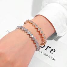 1pc 18K Gold Plated Copper Bracelet With Synthetic Zirconia Four-Leaf Clover, New Wedding Accessory Bracelet, Suitable For Women To Wear Year-Round - Multicolor - View 2