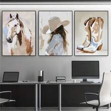 3 PCS Optinal Framed Posters Wall Arts Western Cowgirl & Horse Canvas Art Prints Modern Wall Decor For Living Room, Bedroom, Office - Charming Cowboy