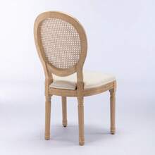 French-Style Dining Chairs, Solid Wood Frame, Linen Upholstery And Rattan Backrest, Set Of 2, Cream And Beige, DE1843BG - Beige - View 10