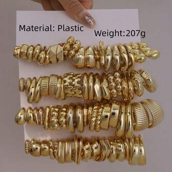 10-40 par nya överdimensionerade C-formade örhängen, plastmaterial UV-pläterade guld CCB-harts örhängen set, moderiktiga minimalistiska geometriska texturerade örhängen, vardagsbruk, present till flickvänner/familj/vänner (ingen kartongförpackning)