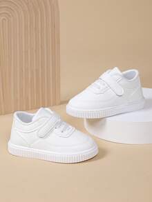 1 Pair Children's PU Leather Fashion Lightweight Comfortable Little Girls Shoes, Spring/Autumn Embroidered White Low-Top Sneakers - Beige - View 3