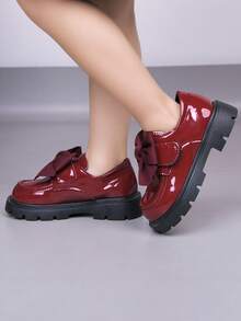 Girls' Patent Leather Princess Shoes, Soft Bottom English Style Student Shoes, Spring/Autumn Children Shoes, Little Girls' Loafers - Red - View 6