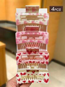 4个心形发夹，甜美可爱风格，适合情人节、日常休闲佩戴和外出，是情人节礼物、优雅爪夹、休闲发夹的理想之选。 - 彩色 - 查看 4