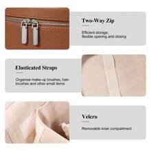 Makeup Bag, Leather Travel Toiletry Bag, Fashionable Cosmetic Bag, Waterproof Travel Cosmetic Bag With Zipper, Waterproof Cosmetic Bag For Women, Travel Makeup Bag With Compartments And Handle, Portable Cosmetic Organizer Bag, Toiletry Bag For Women - 棕色 - 查看 4
