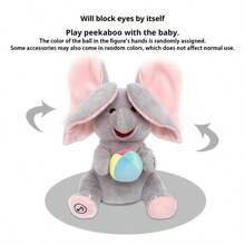 1个互动捉迷藏大象毛绒玩具，带音乐 - 会唱歌、拍耳朵的毛绒玩具，适合婴儿派对、生日、0-6岁男孩女孩 - 布艺/无羽毛，AA电池供电（不含电池） - 理想的派对礼物、圣诞节礼物、万圣节礼物、派对礼品 - 彩色 - 查看 10