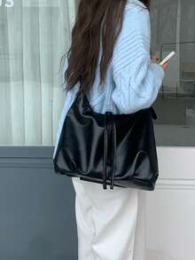 复古女士腋下包，休闲大容量手提包，斜挎包，秋冬新款韩版时尚 - 黑色 - 查看 4