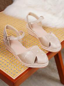 Nuevas sandalias de plataforma y cuña tejidas de moda casual para mujer - Albaricoque - Ver 2