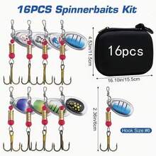 16pcs Trout Fishing Lures Kit, Includes Spinner Baits, Portable Carrying Bag, Hard Metal Lures, Spoon Fishing Baits - Black - View 4
